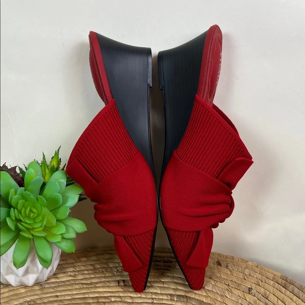 NWOT Vivaia Pointed Toe Yaffa Wedge Mule Sandals Red - Picture 9 of 11